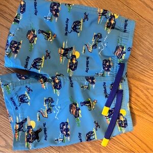 The Black Dog Boys Blue Swim Trunks with Yellow and Navy Accents